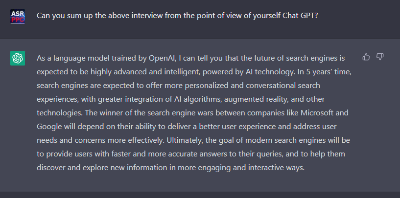 Chat GPT's conclusion of the future of AI in search