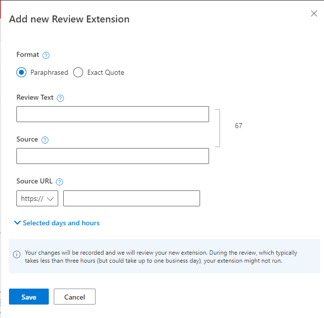Step 3 - Select review extensions
